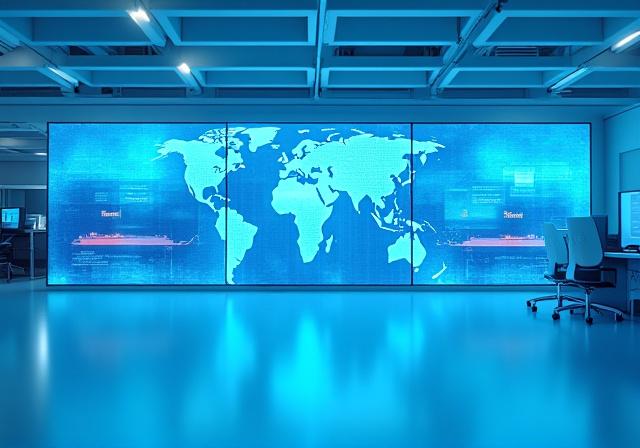 Modern logistics command center with digital displays