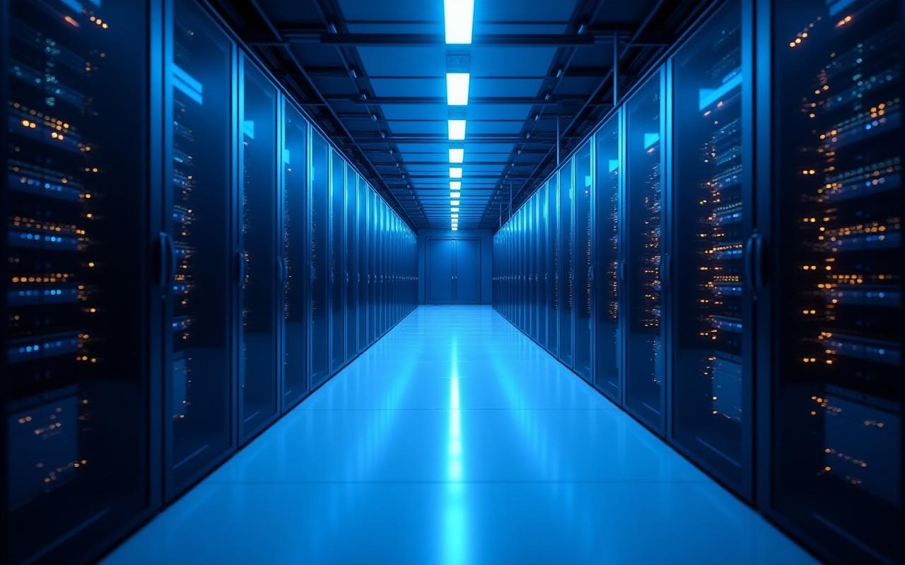 Modern high-tech data center server aisle