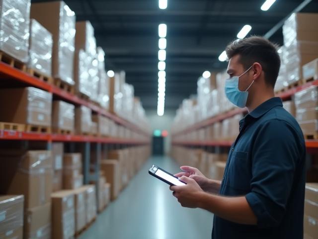 Logistics professional scanning palletized consumer goods