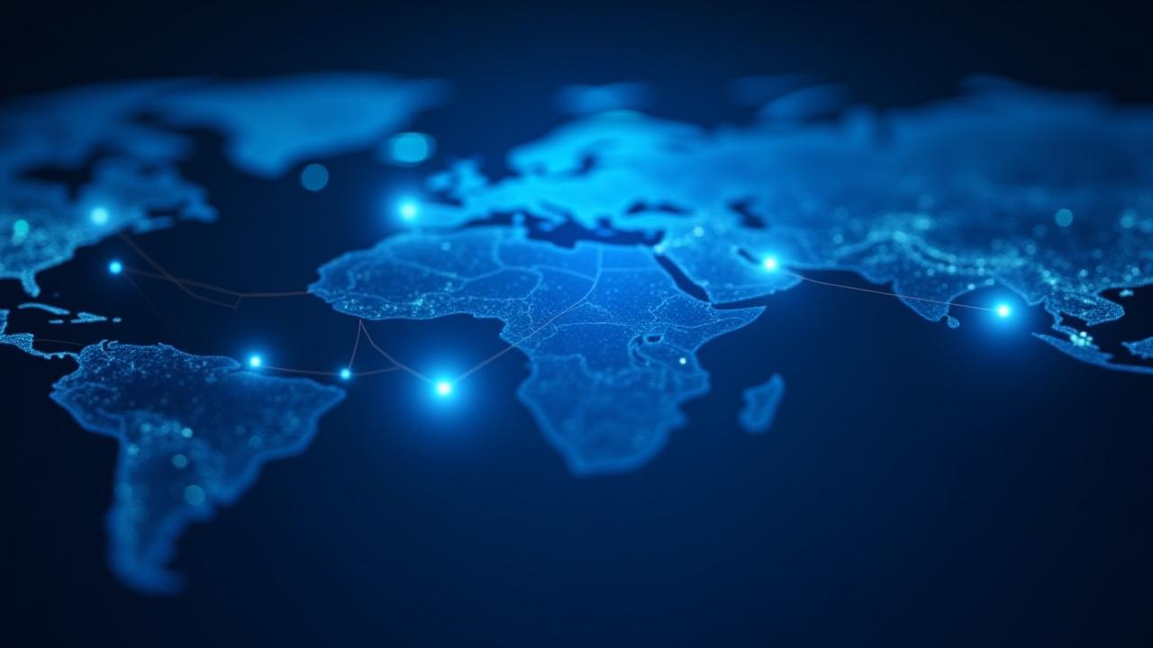 Abstract supply chain network visualization with data nodes and glowing connections